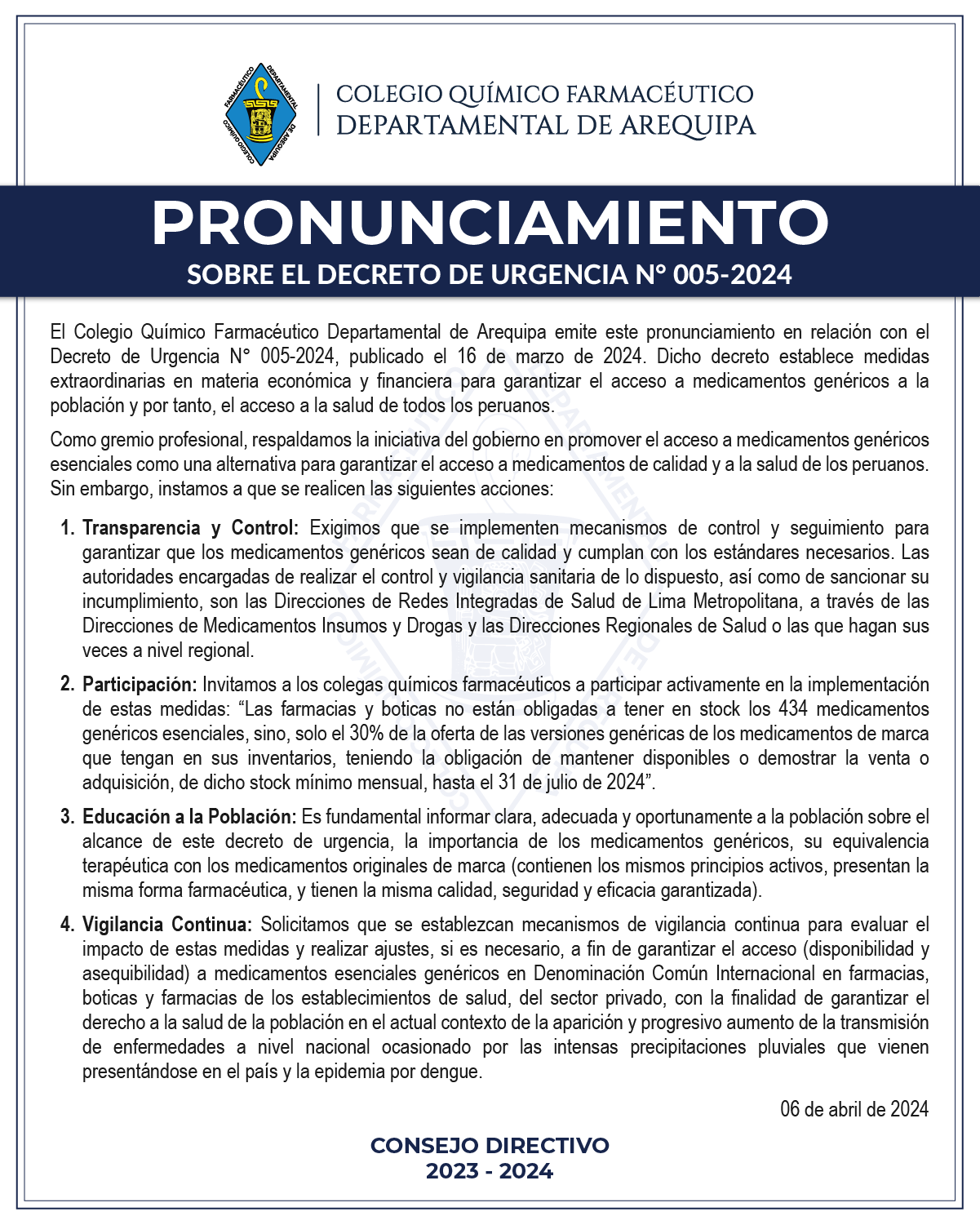 Pronunciamiento Abril 2024